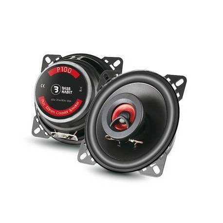 Bass Habit P100, koaksaliniai automobiliniai garsiakalbiai galia: 80W, dažnių juosta: 104 Hz - 20,000 Hz, jautrumas: 86 dB