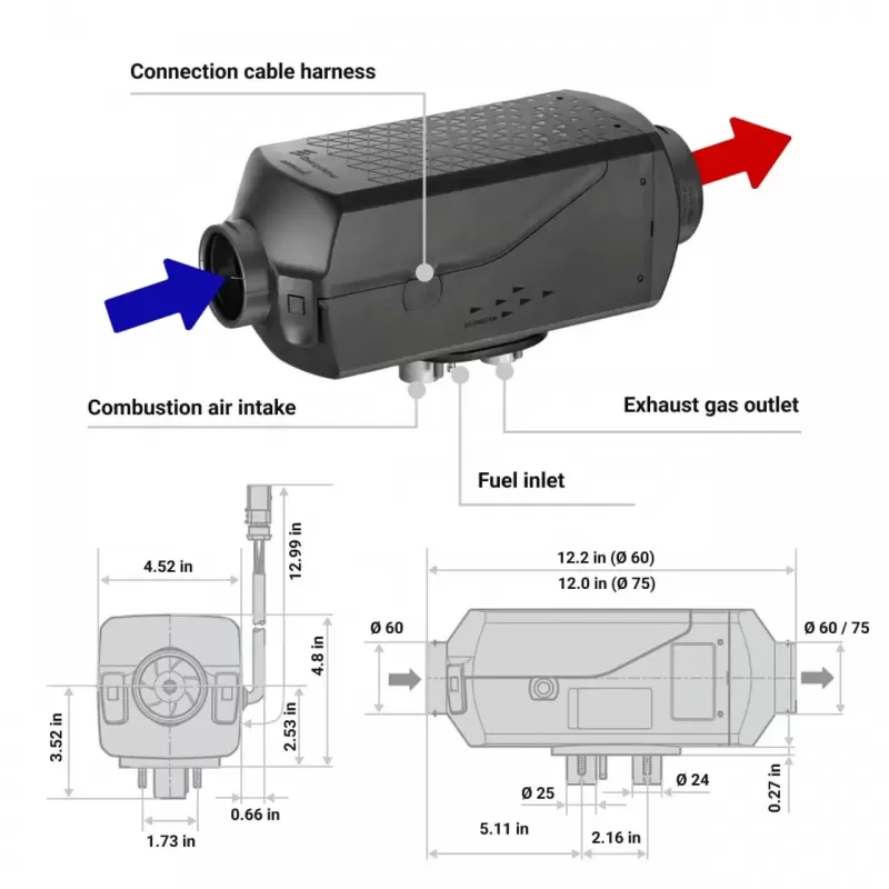 copy of Eberspächer Airtronic S3 Commercial D2L 24V Dyzelinis Šildytuvas + Kuro Siurblys 25.2954.05.0000 / 252954050000