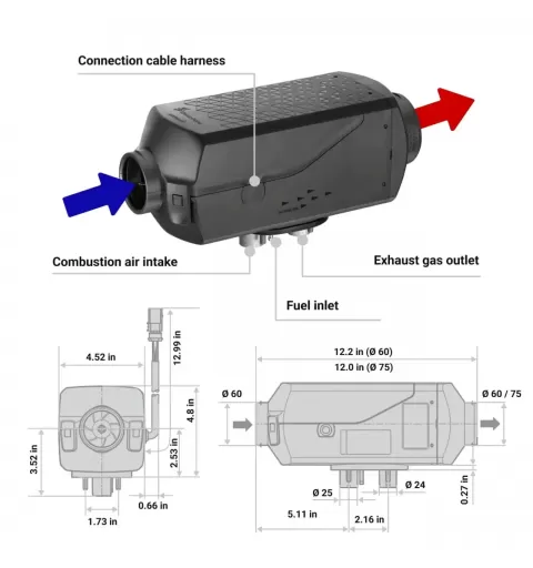 Eberspächer Airtronic S3 D2L 12 V dyzelinis 2,2 kW oro šildytuvas.