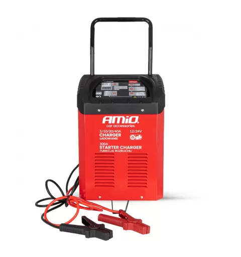 Akumuliatoriaus įkroviklis su paleidimo įrenginiu maks. 40A, 12V, 24V, paleidimo srovė 300A, AMIO-04500