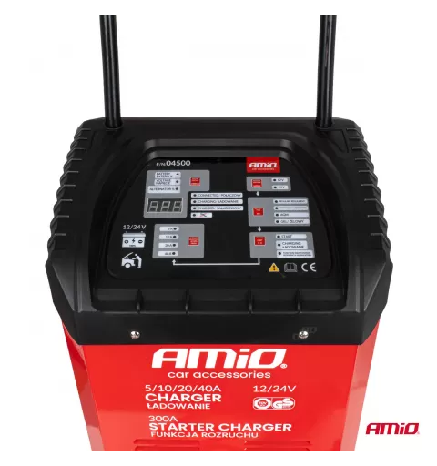 Akumuliatoriaus įkroviklis su paleidimo įrenginiu maks. 40A, 12V, 24V, paleidimo srovė 300A, AMIO-04500
