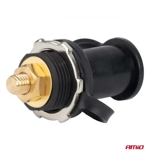 Akumuliatoriaus maitinimo jungtis, juoda minus, su dangteliu 3/8 M10 12V 24V 48V 250A AMIO-03813