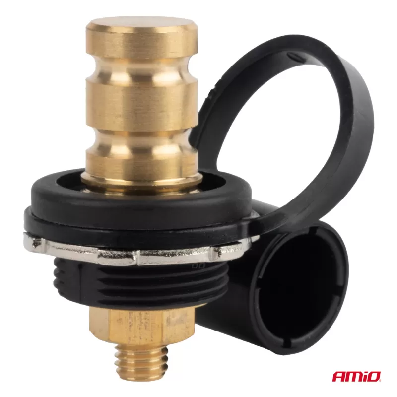 Akumuliatoriaus maitinimo jungtis, juoda minus, su dangteliu 3/8 M10 12V 24V 48V 250A AMIO-03813
