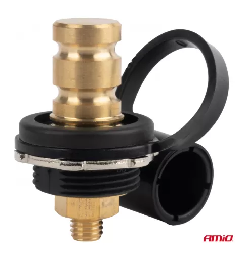 Akumuliatoriaus maitinimo jungtis, juoda minus, su dangteliu 3/8 M10 12V 24V 48V 250A AMIO-03813