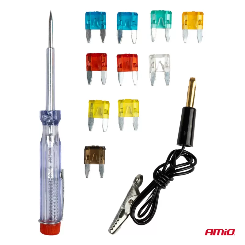 Automobilio peiliuko tipo mini saugikliai su testavimo rašikliu AMIO-03524