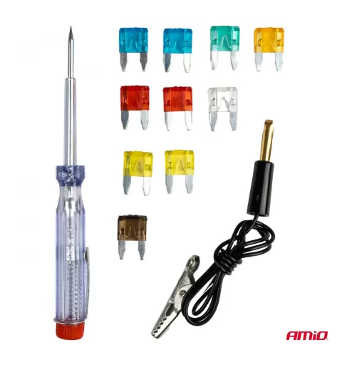 Automobilio peiliuko tipo mini saugikliai su testavimo rašikliu AMIO-03524