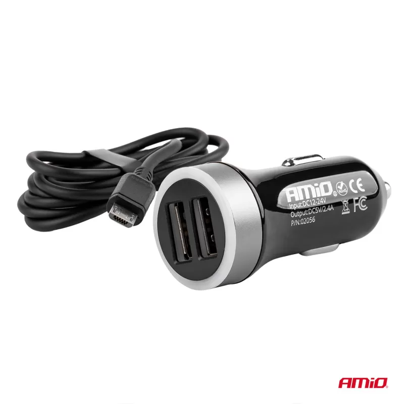 Automobilinis įkroviklis PCH PRO-01 microUSB+2xUSB 2.4A 12/24V