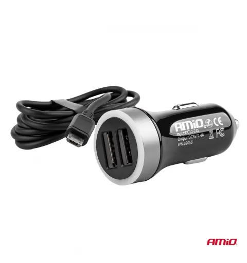 Automobilinis įkroviklis PCH PRO-01 microUSB+2xUSB 2.4A 12/24V