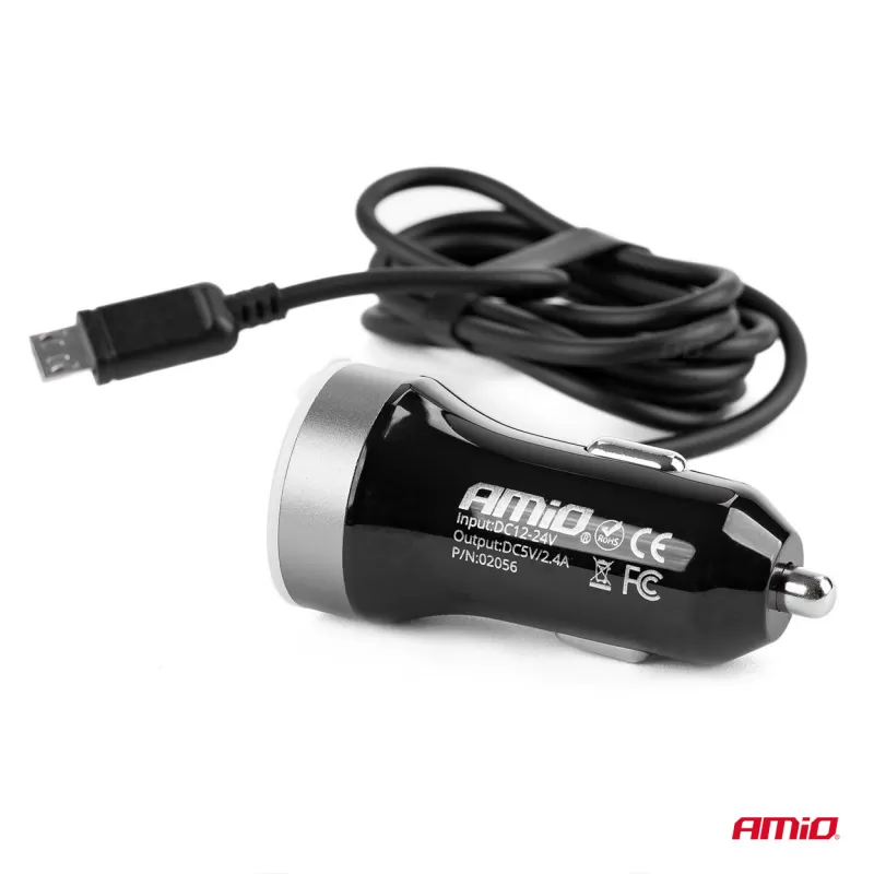 Automobilinis įkroviklis PCH PRO-01 microUSB+2xUSB 2.4A 12/24V