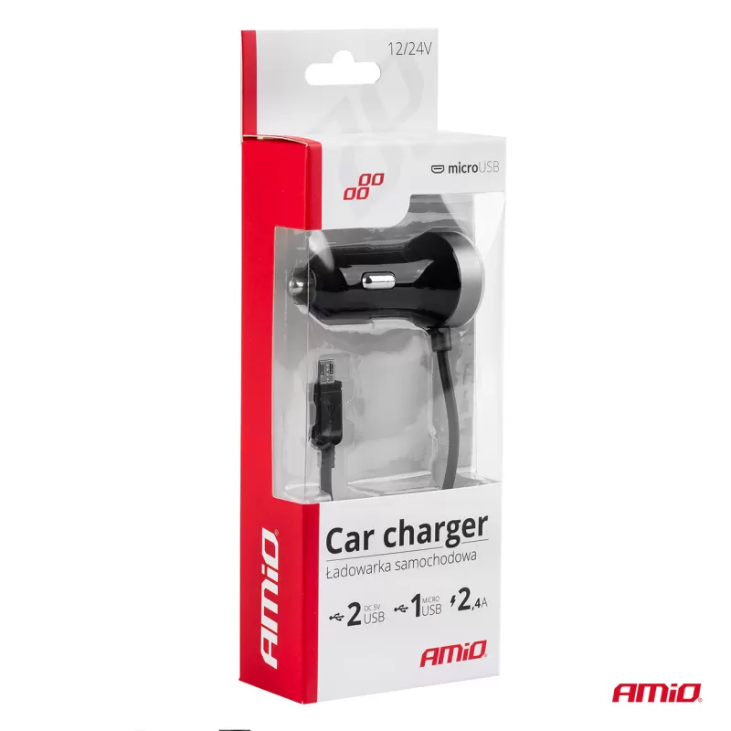 Automobilinis įkroviklis PCH PRO-01 microUSB+2xUSB 2.4A 12/24V