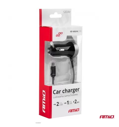 Automobilinis įkroviklis PCH PRO-01 microUSB+2xUSB 2.4A 12/24V