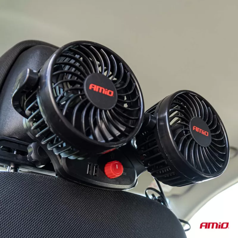 Automobilinis ventiliatorius galvos atlošui su USB įkrovikliu 2x4" 12V