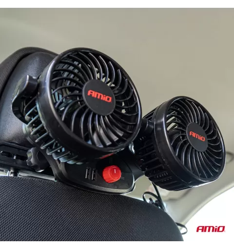 Automobilinis ventiliatorius galvos atlošui su USB įkrovikliu 2x4" 12V