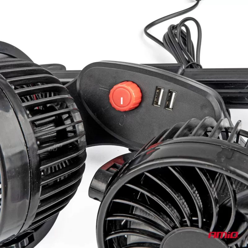 Automobilinis ventiliatorius galvos atlošui su USB įkrovikliu 2x4" 12V