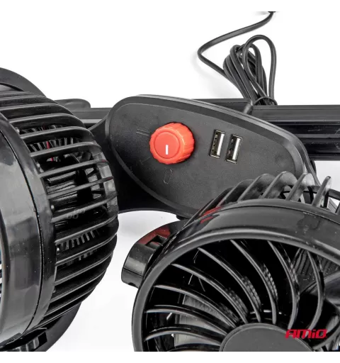 Automobilinis ventiliatorius galvos atlošui su USB įkrovikliu 2x4" 12V