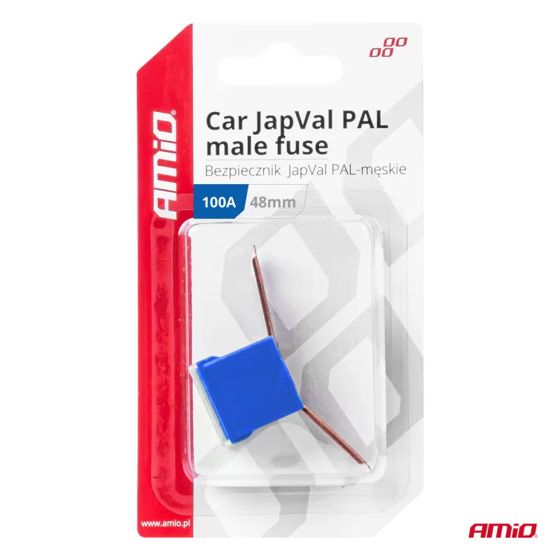 Automobilio JapVal PAL vyriško tipo saugikliai 48mm 100A AMIO-03424