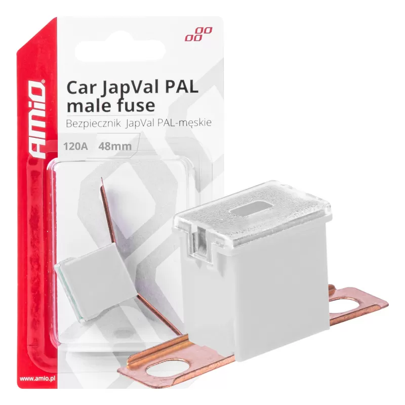 Automobilio JapVal PAL vyriško tipo saugikliai 48mm 120A AMIO-03425