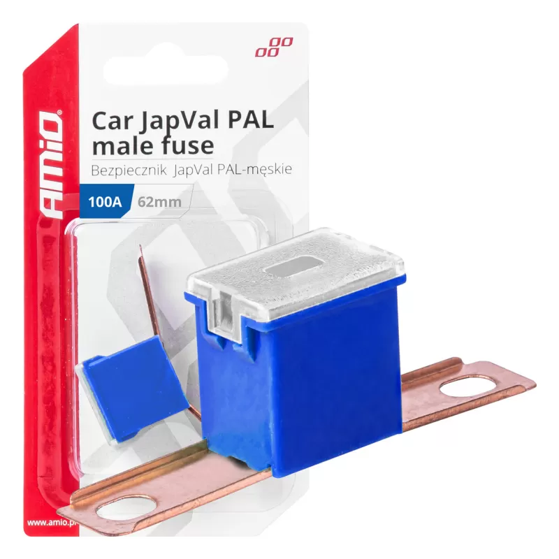 Automobilio JapVal PAL vyriško tipo saugikliai 62mm 100A AMIO-03433
