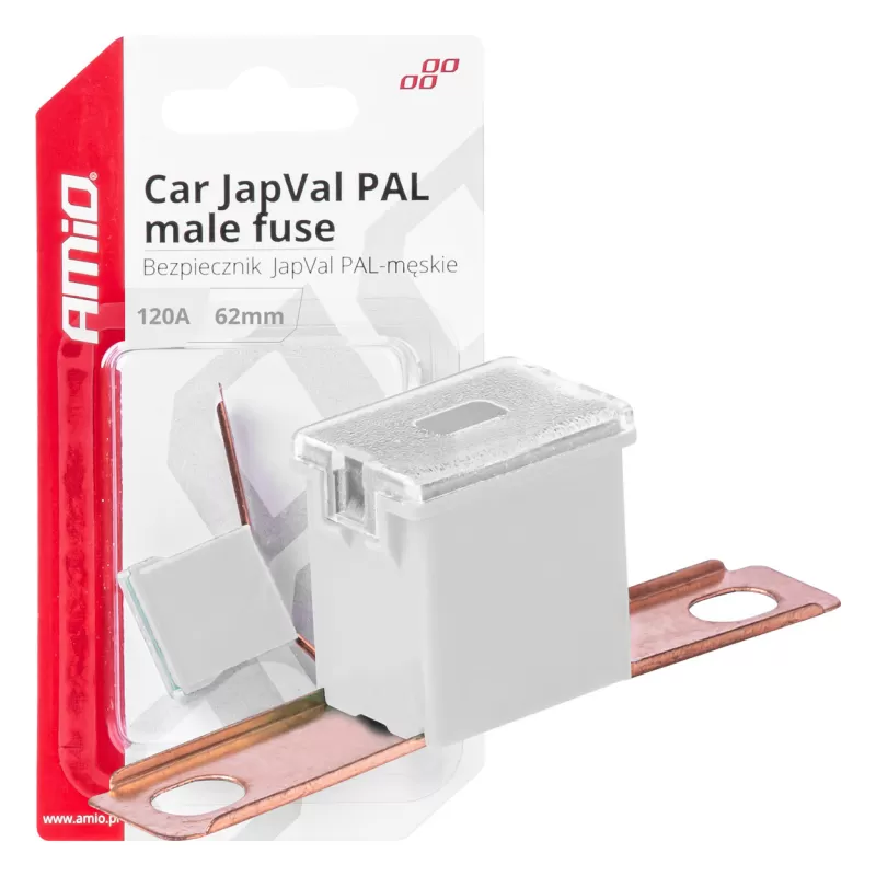 Automobilio JapVal PAL vyriško tipo saugikliai 62mm 120A AMIO-03434