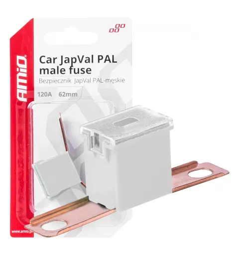 Automobilio JapVal PAL vyriško tipo saugikliai 62mm 120A AMIO-03434