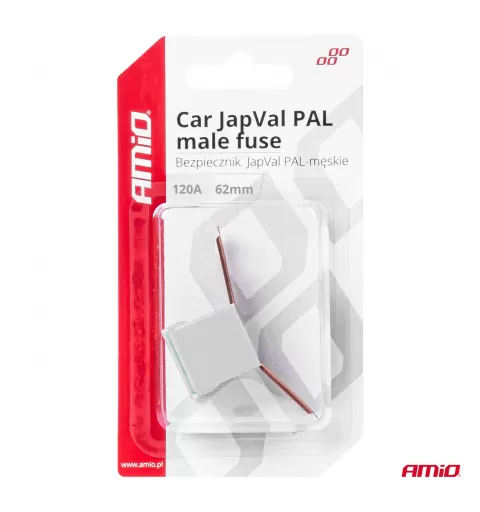 Automobilio JapVal PAL vyriško tipo saugikliai 62mm 120A AMIO-03434