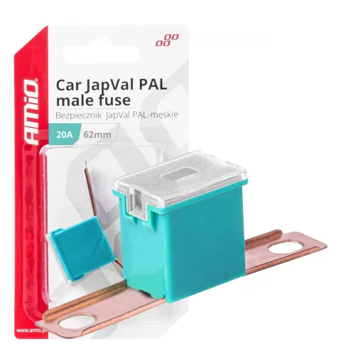 Automobilio JapVal PAL vyriško tipo saugikliai 62mm 20A AMIO-03426
