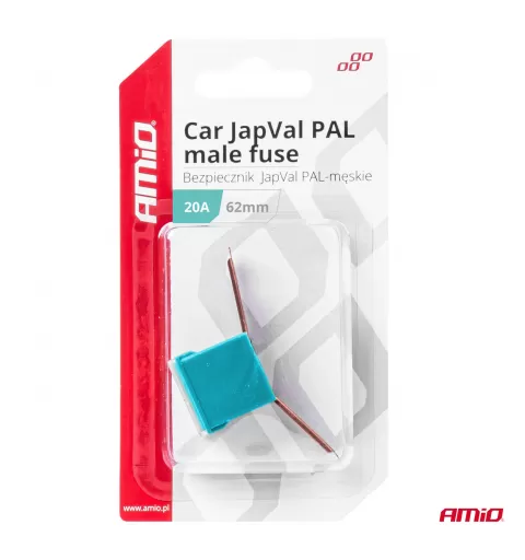 Automobilio JapVal PAL vyriško tipo saugikliai 62mm 20A AMIO-03426