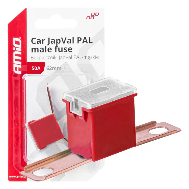 Automobilio JapVal PAL vyriško tipo saugikliai 62mm 50A AMIO-03429