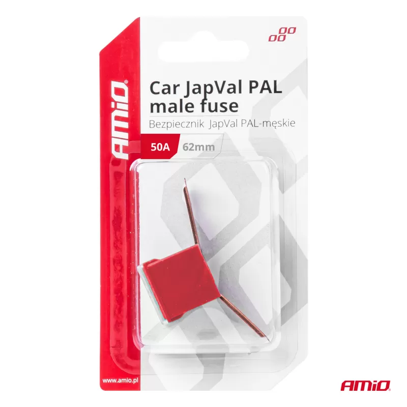 Automobilio JapVal PAL vyriško tipo saugikliai 62mm 50A AMIO-03429