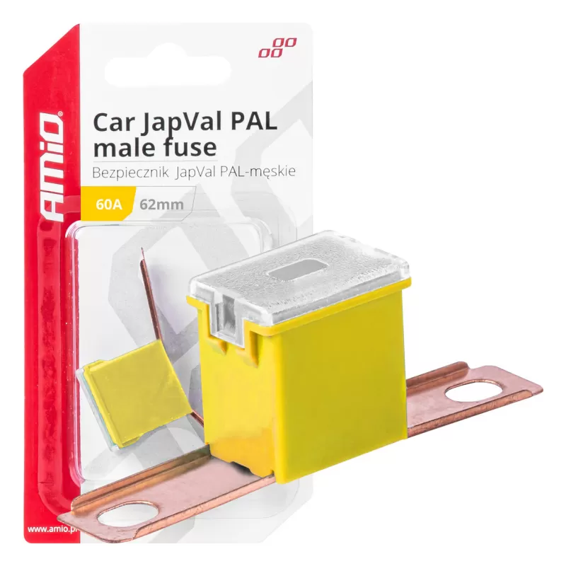 Automobilio JapVal PAL vyriško tipo saugikliai 62mm 60A AMIO-03430