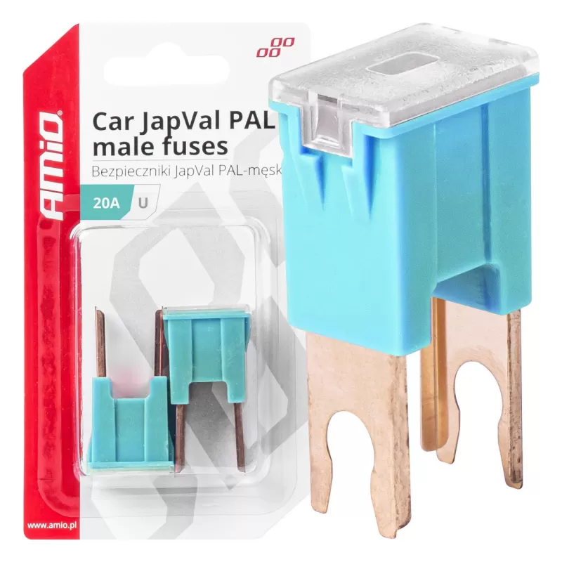 Automobilio JapVal PAL vyriško tipo U formos saugikliai 20A AMIO-03405