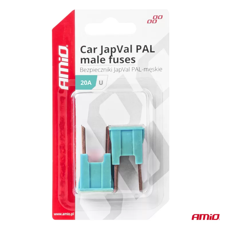 Automobilio JapVal PAL vyriško tipo U formos saugikliai 20A AMIO-03405