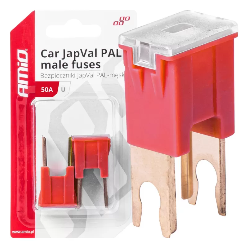 Automobilio JapVal PAL vyriško tipo U formos saugikliai 50A AMIO-03408