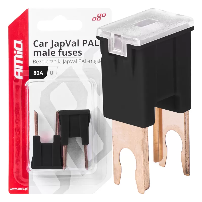 Automobilio JapVal PAL vyriško tipo U formos saugikliai 80A AMIO-03410