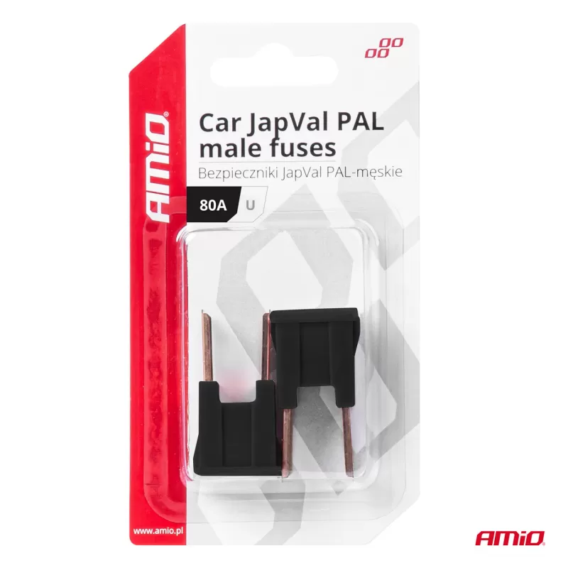 Automobilio JapVal PAL vyriško tipo U formos saugikliai 80A AMIO-03410