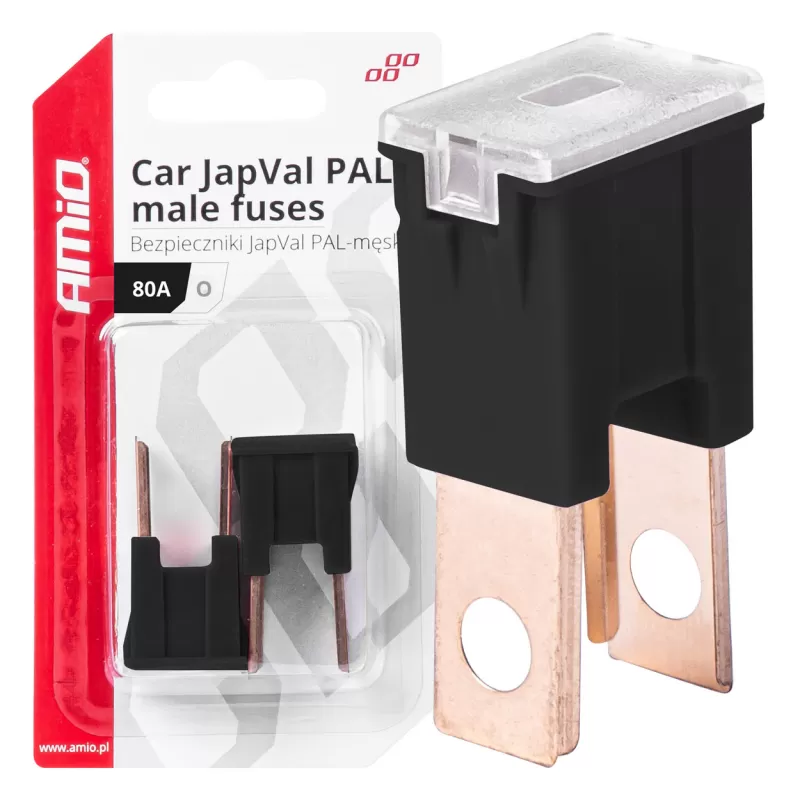 Automobilio JapVal PAL vyriško tipo O formos saugikliai 80A AMIO-03402