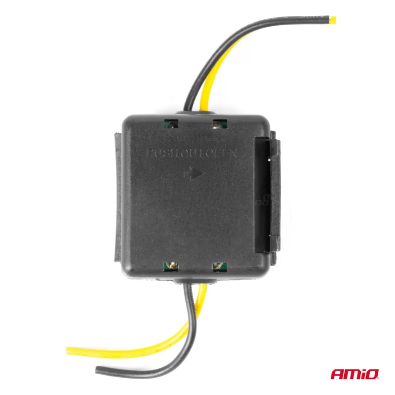 Automobilio maitinimo signalo filtras, trukdžių slopinimo, su stiklo saugikliu, 12V AMIO-04099