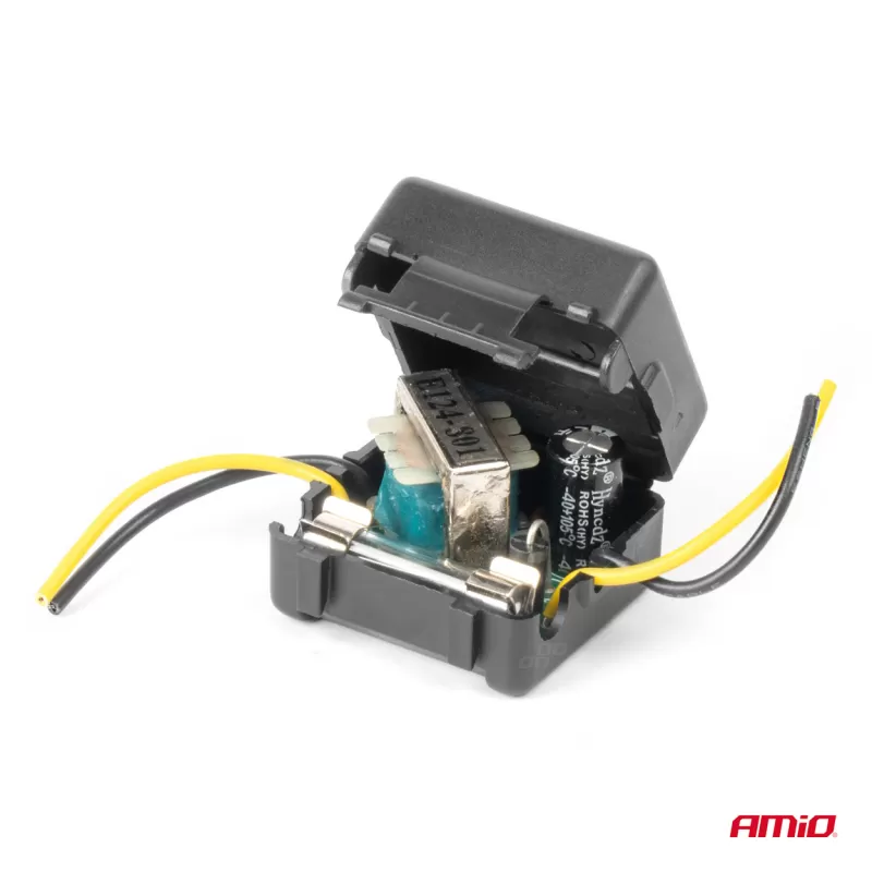 Automobilio maitinimo signalo filtras, trukdžių slopinimo, su stiklo saugikliu, 12V AMIO-04099