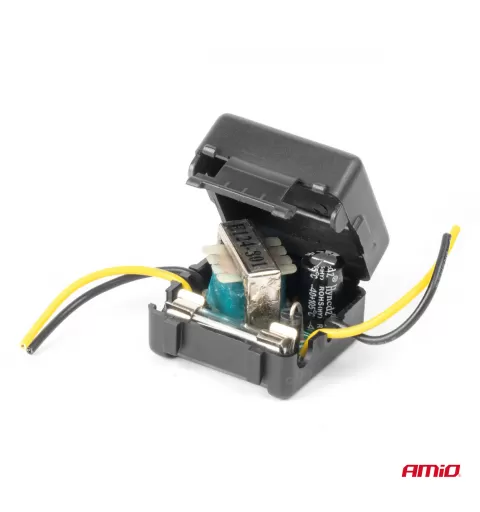 Automobilio maitinimo signalo filtras, trukdžių slopinimo, su stiklo saugikliu, 12V AMIO-04099