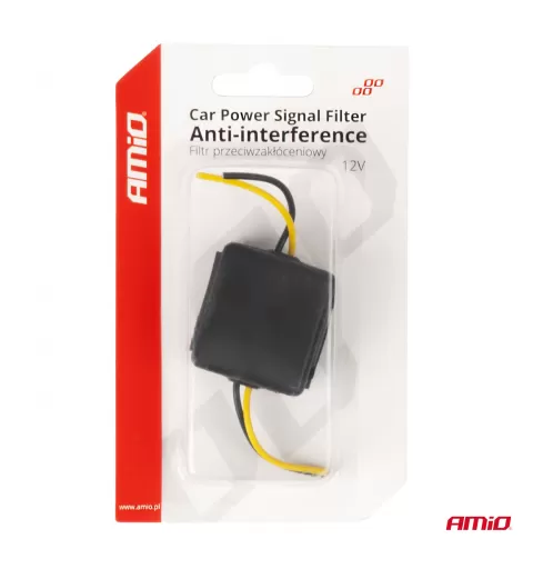 Automobilio maitinimo signalo filtras, trukdžių slopinimo, su stiklo saugikliu, 12V AMIO-04099