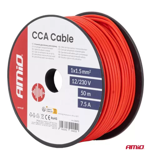 CCA laidas 1x1,5mm² 50m 7,5A 12/230V AMIO-04452