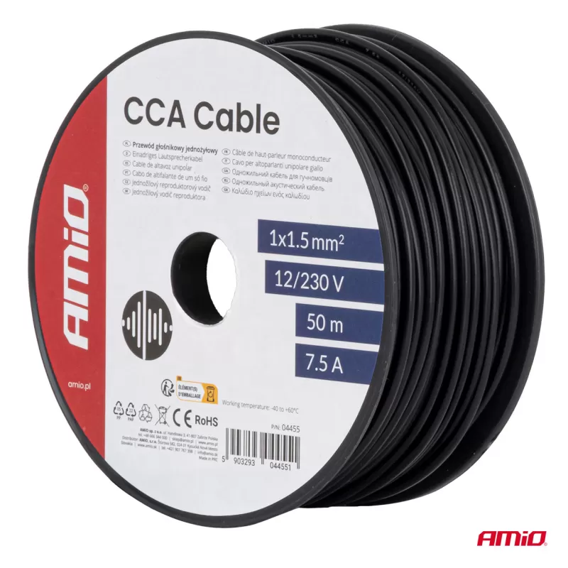 CCA laidas 1x1,5mm² 50m 7,5A 12/230V AMIO-04455