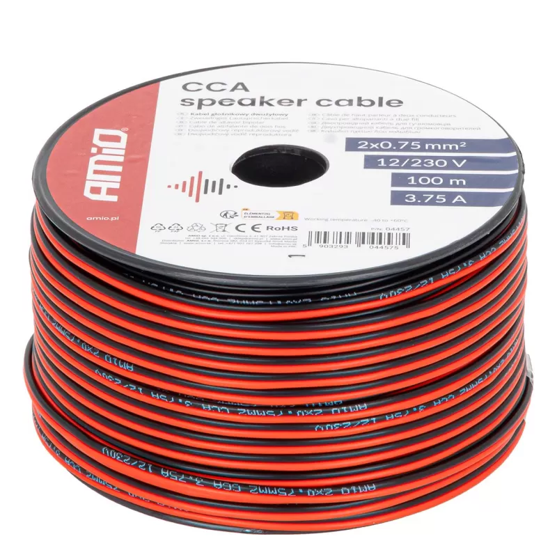 CCA garsiakalbio laidas 2x0,75mm² 100m 3,75A AMIO-04457