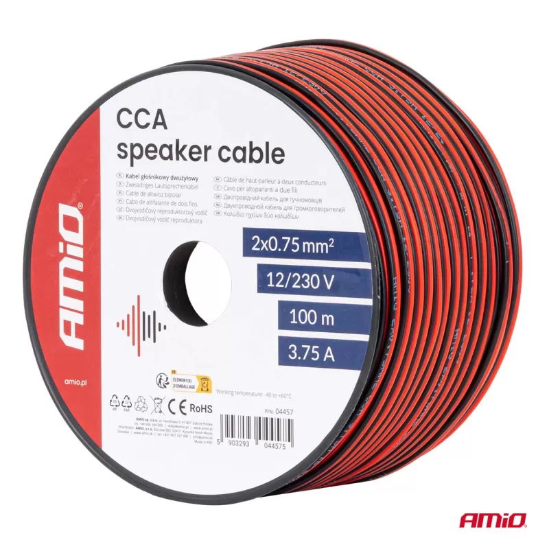 CCA garsiakalbio laidas 2x0,75mm² 100m 3,75A AMIO-04457