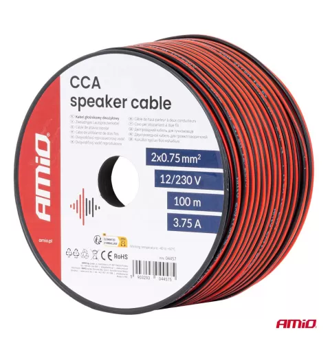 CCA garsiakalbio laidas 2x0,75mm² 100m 3,75A AMIO-04457