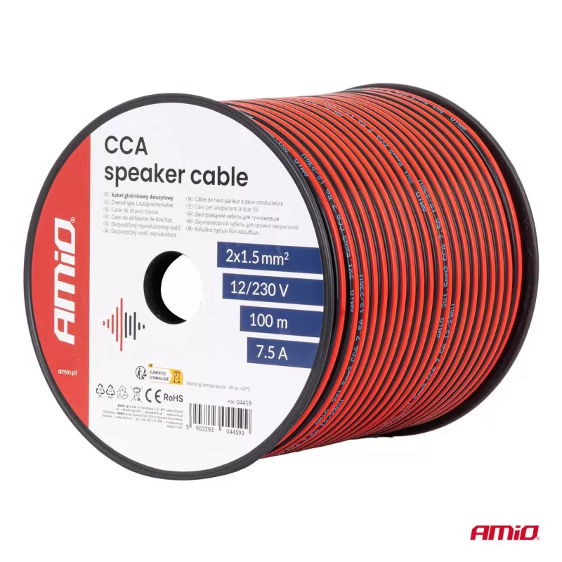 CCA garsiakalbio laidas 2x1,5mm² 100m 7,5A AMIO-04459