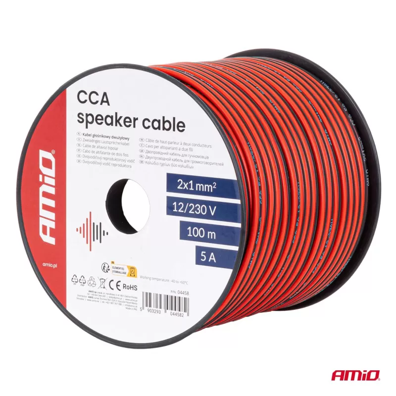 CCA garsiakalbio laidas 2x1mm² 100m 5A AMIO-04458