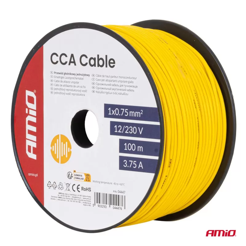 CCA garsiakalbio laidas 1x0,75mm² 100m 3,75A 12/230V AMIO-04447