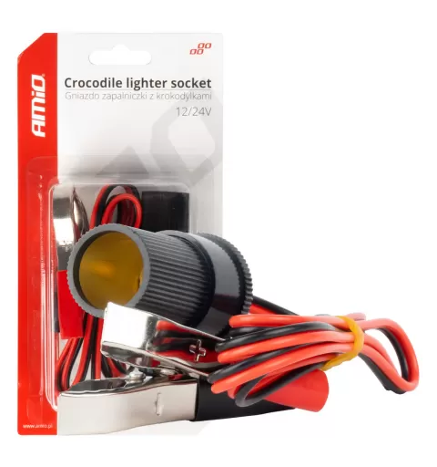 Žiebtuvėlio lizdo adapteris su krokodilo tipo išvadu 12V 24V 100cm AMIO-03804