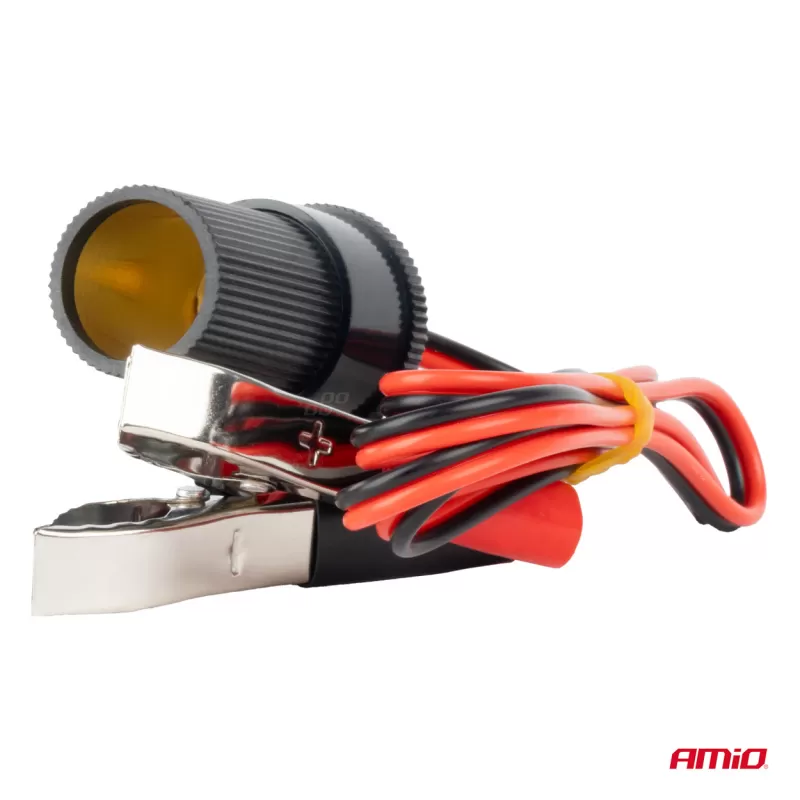 Žiebtuvėlio lizdo adapteris su krokodilo tipo išvadu 12V 24V 100cm AMIO-03804